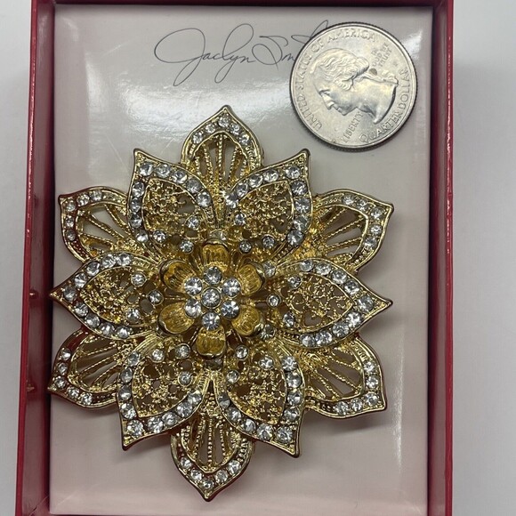 Jaclyn Smith Gold Tone Rhinestone Large Flower Brooch - Picture 6 of 8